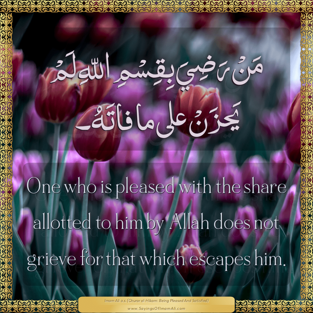 One who is pleased with the share allotted to him by Allah does not grieve...